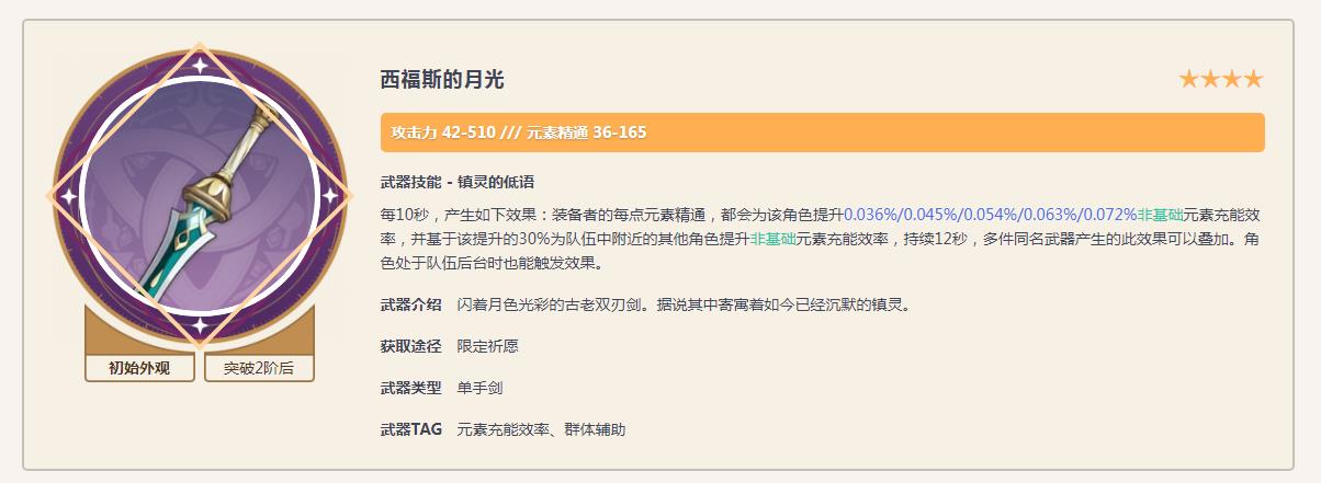 原神3.6西福斯的月光能加多少充能？