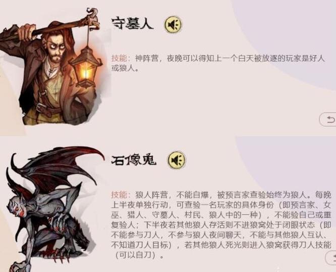 狼人杀石像鬼守墓人技能都有什么